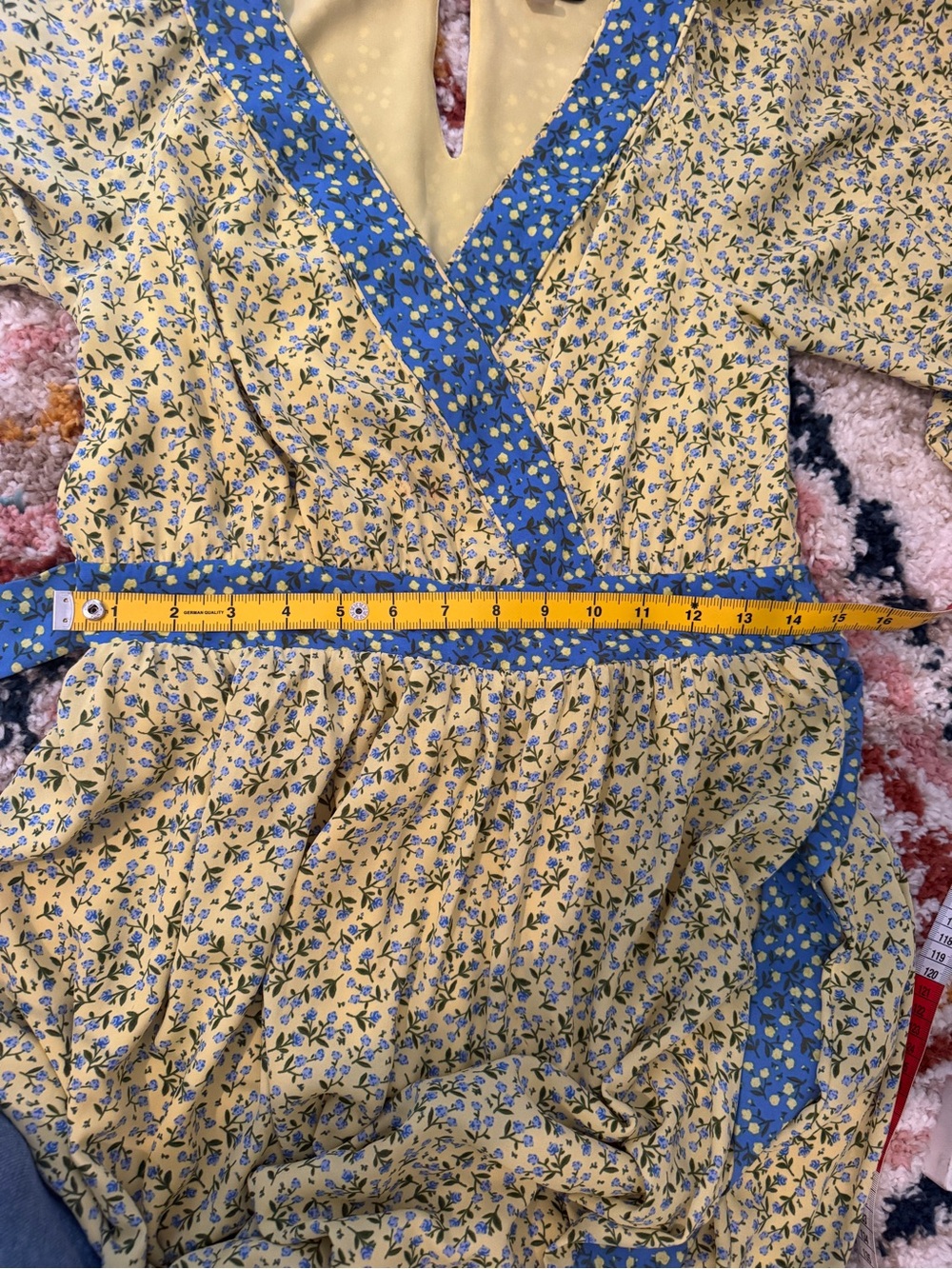 Tahari Floral Maxi Dress Size Small Yellow Blue Long Sleeve Cottagecore - Picture 6 of 7